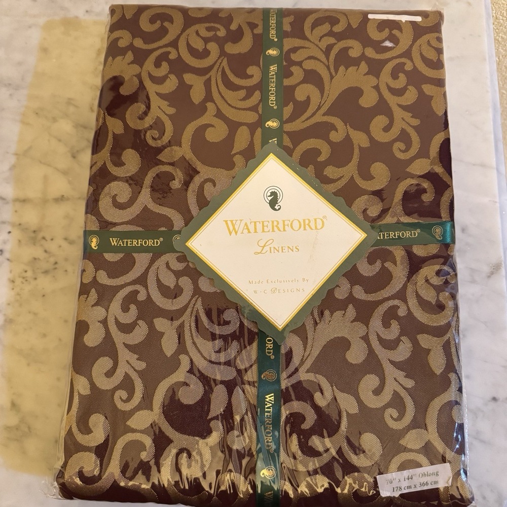 Waterford Tullah Burgundy Gold  70 x 144 Oblong Rectangle Tablecloth Linens